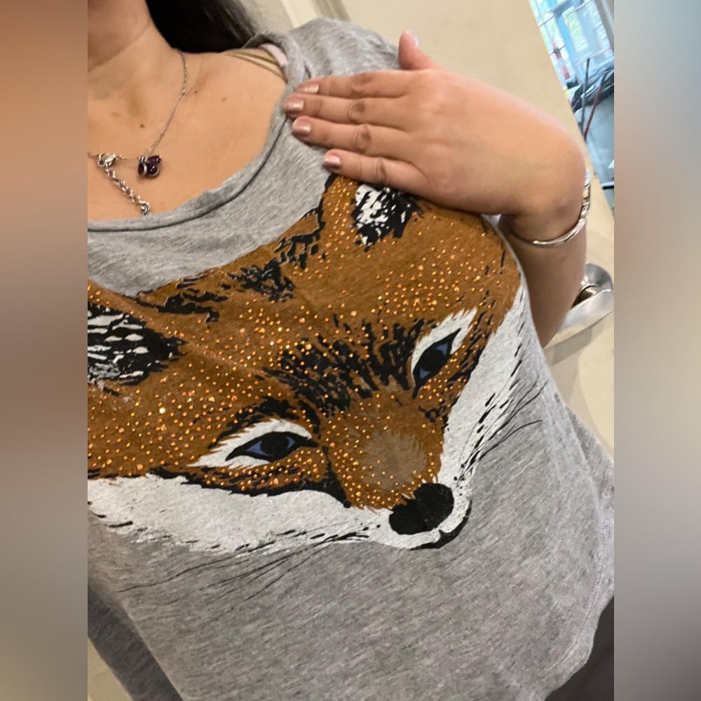 Cute Fox Jeweled Graphic Crop Top Tee Wild Animal USA T Shirt Boho Kawaii Retro